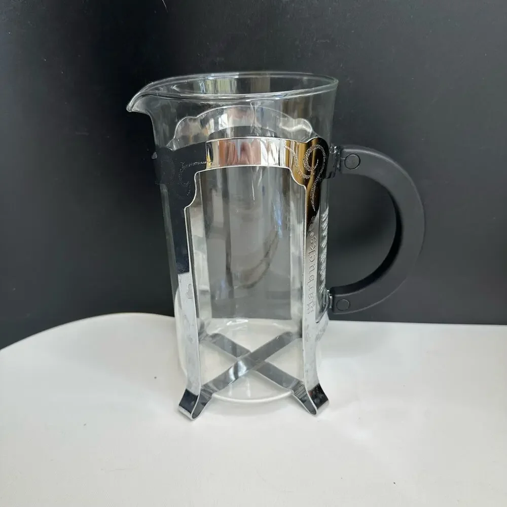 Starbucks French Press Pitcher Etched Glass 4-Cup Chrome Coffee Maker